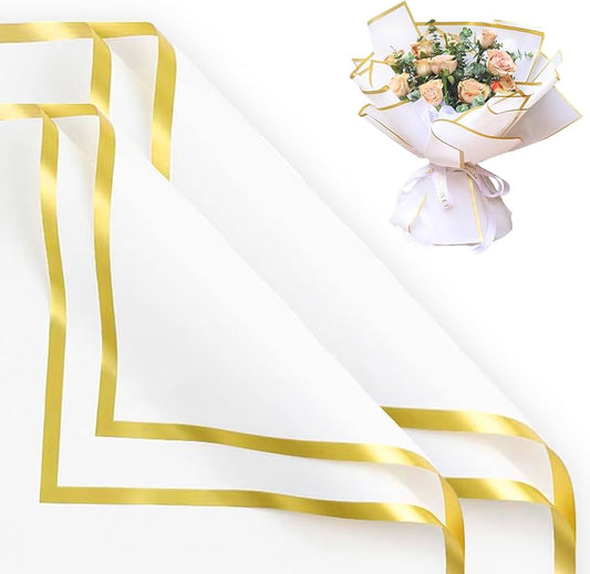 White Gold Trim Floral Paper